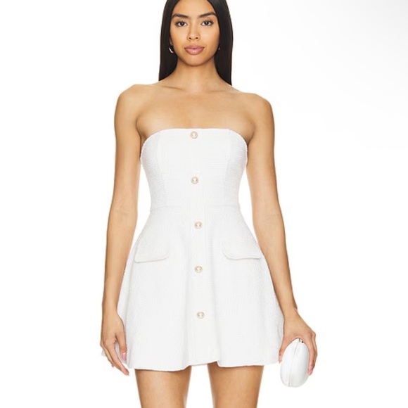 More To Come Dresses & Skirts - More to Come Anwen Mini Dress white Cream tweed strapless Revolve new XXS